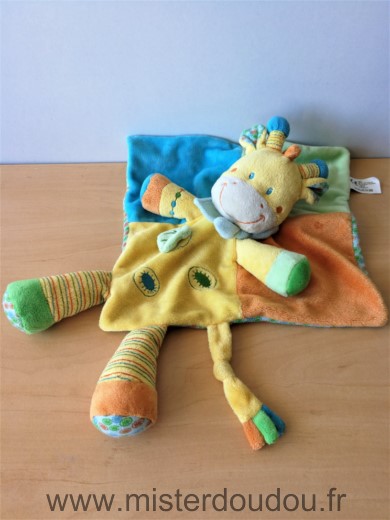 Doudou Girafe Vetir Jaune orange bleu vert 