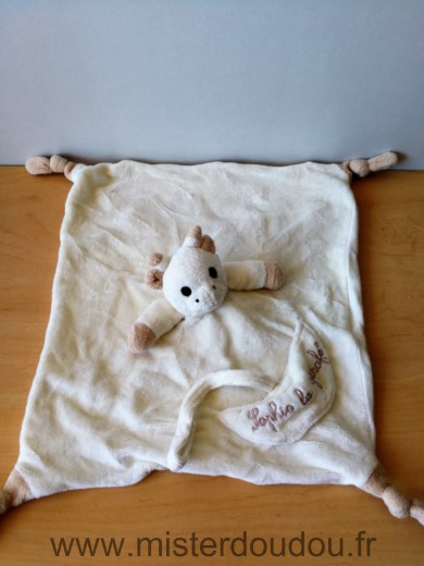 Doudou Girafe Vulli Ecru beige clair attache tetine 