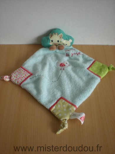 Doudou Girafe Vulli Sophie la girafe bleu vert oiseau 