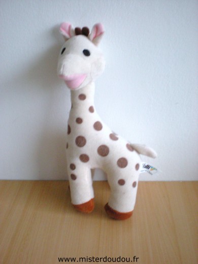 Doudou Girafe Vulli Tissus écru taches marron 