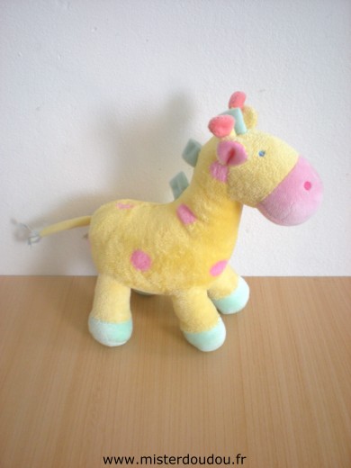 Doudou Girafe - marque non connue - Jaune rose vert Manhattan baby