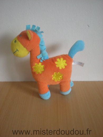 Doudou Girafe - marque non connue - Orange fleurs jaune bleu 