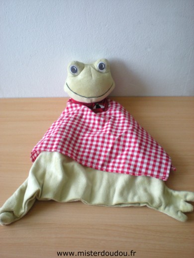 Doudou Grenouille 0 Vert  vichy rouge 