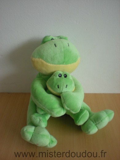 Doudou Grenouille Althans Vert avec bebe grenouille 