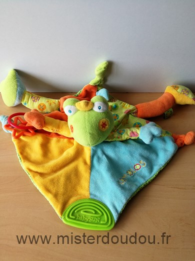 Doudou Grenouille Baby sun Orange vert bleu 