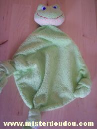 Doudou Grenouille Carré blanc Vert 