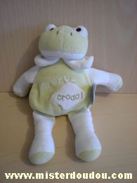 Doudou Grenouille Cmp Vert blanc Brodé devant : croac croac !