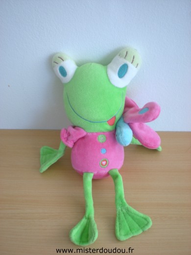 Doudou Grenouille Du pareil au même Vert rose avec papillon sur l'épaule Fait 