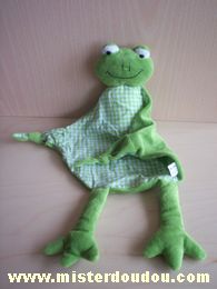 Doudou Grenouille Idaho Vichy vert devant , vert uni derrière 