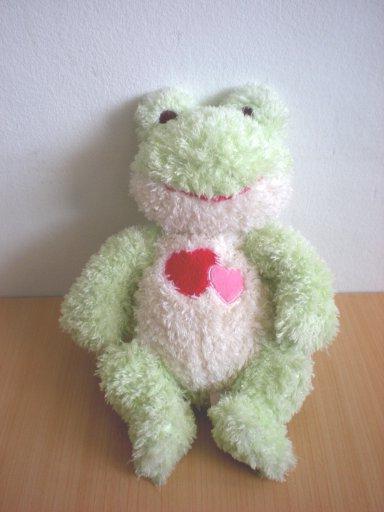 Doudou Grenouille - marque non connue - Vert coeurs rouge rose - marque fancy 