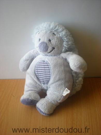 Doudou Hérisson Noukie s Bleu gris poche dans le dos 