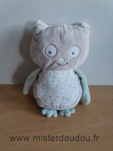 Doudou Hibou Arthur et lola Chouette gris vert etoiles 