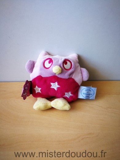 Doudou Hibou Doudou et compagnie Chouette rose mauve etoiles 