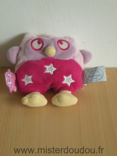 Doudou Hibou Doudou et compagnie Rose etoiles blanches 