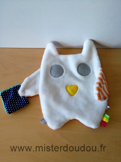 Doudou Hibou Oxybul Blanc raye orange livre 