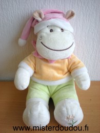 Doudou Hippopotame 0 Vert tshirt orange col rose bonnet rose fleur sur la patte 