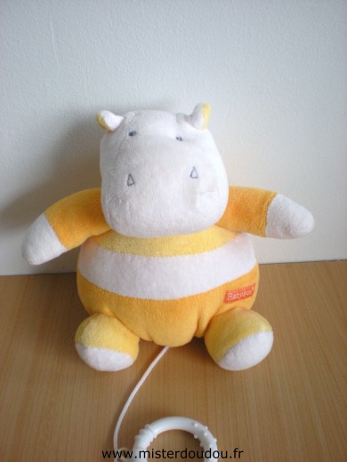 Doudou Hippopotame Baby sun Jaune blanc Attention la boite à musique ne fonctionne plus!