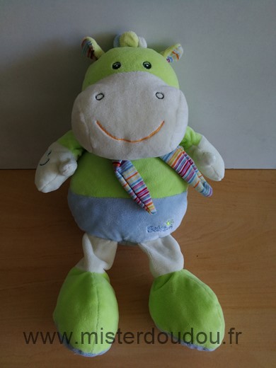 Doudou Hippopotame Baby sun Vert bleu echarpe rayee 