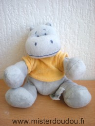 Doudou Hippopotame Bébérêve Gris tshirt jaune foulard bleu 