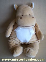 Doudou Hippopotame Bengy Beige blanc 