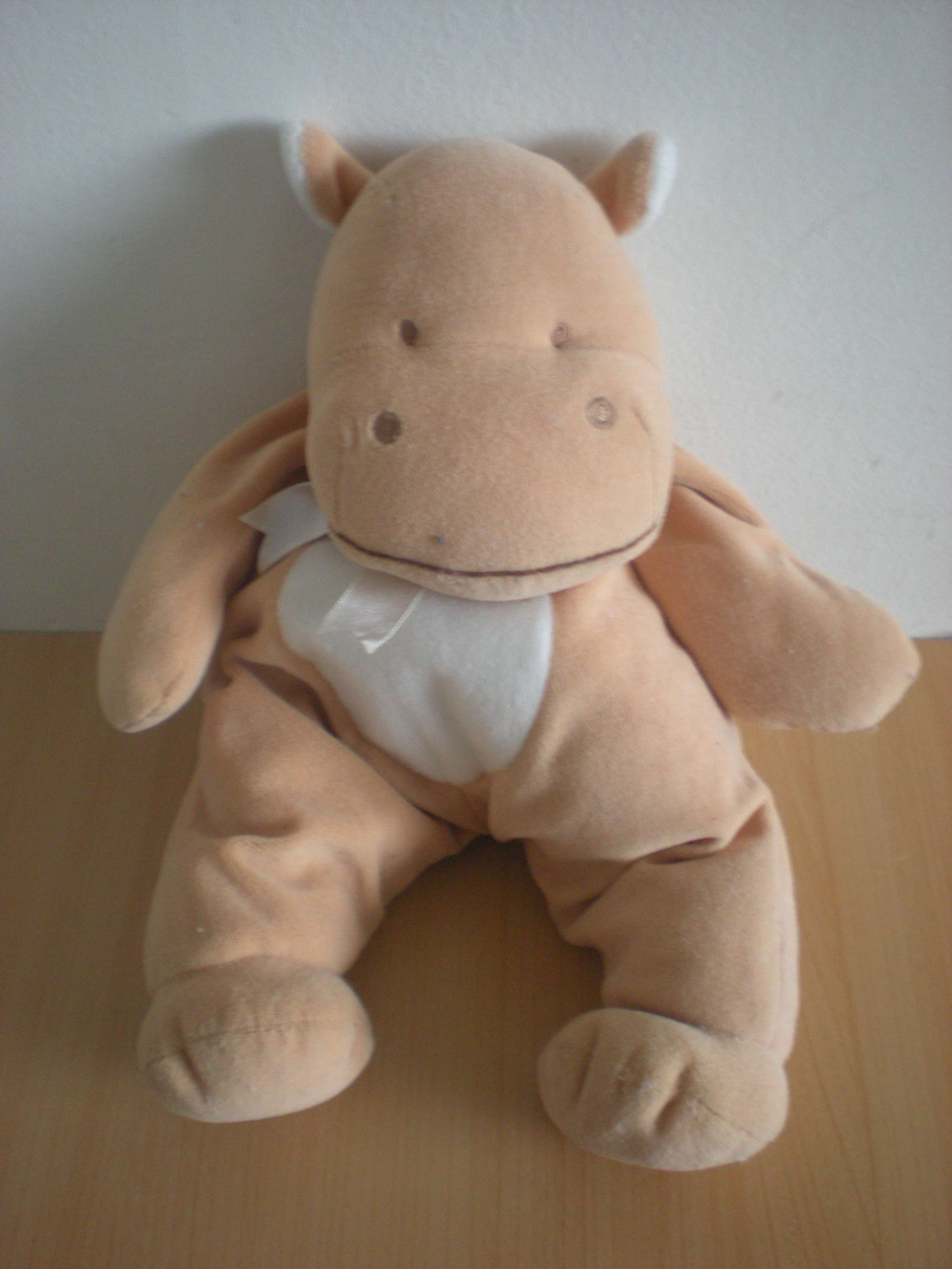 Doudou Hippopotame Bengy Beige blanc 