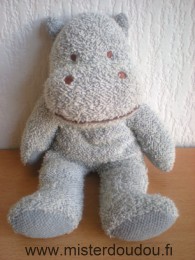 Doudou Hippopotame Bengy Gris tissus éponge 