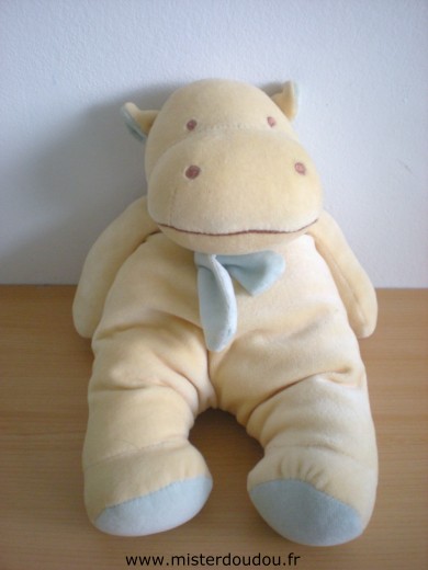 Doudou Hippopotame Bengy Jaune echarpe bleue 