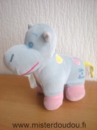 Doudou Hippopotame Calin et bisous Bleu rose jaune 