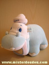 Doudou Hippopotame Chicco Bleu blanc rose clair Sa langue est un miroire