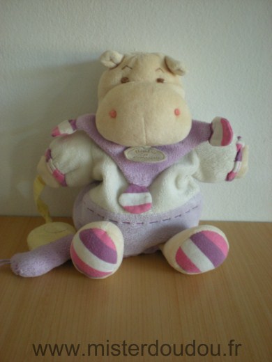 Doudou Hippopotame Doudou et compagnie Mauve blanc avec escargot jaune 