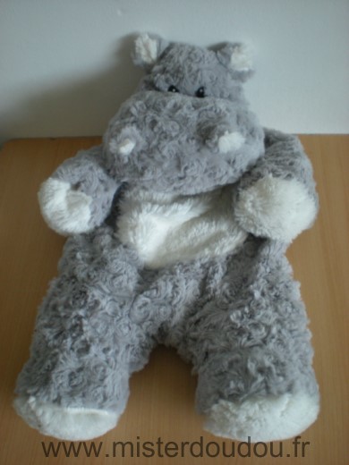 Doudou Hippopotame Etam Peluche gris blanc range poche dans le dos range pyjama 