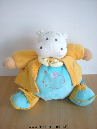 Doudou Hippopotame Fantasy toys Bleu gilet orange 