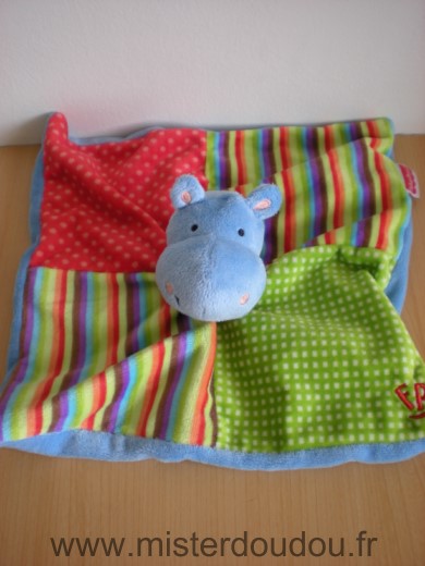 Doudou Hippopotame Fisher-price Vert rouge rayures dessous bleu 