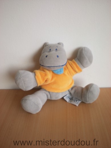 Doudou Hippopotame Influx Gris pull orange 