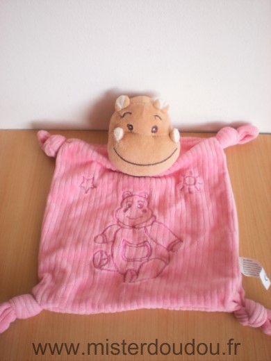 Doudou Hippopotame Jja Beige rose broderie etoile lune hippopotame 