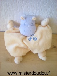 Doudou Hippopotame Jollybaby Jaune mauve 3 spirales brodées Semi plat