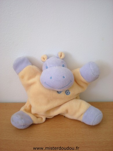 Doudou Hippopotame Jollybaby Jaune violet 3 spirales Semi plat