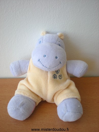 Doudou Hippopotame Jollybaby Mauve jaune 3 spirales Petit modele