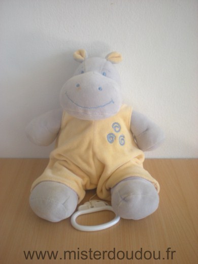 Doudou Hippopotame Jollybaby Mauve salopette jaune 