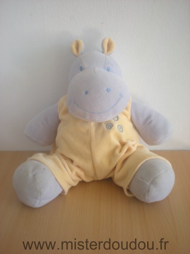 Doudou Hippopotame Jollybaby Mauve salopette jaune 