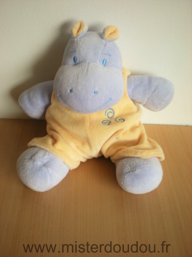 Doudou Hippopotame Jollybaby Mauve saloppette jaune trois spirales Jollybaby priscilla larsen