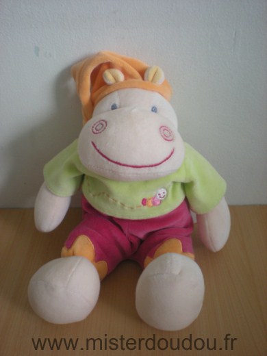 Doudou Hippopotame Kiabi baby Rose vert bonnet orange 