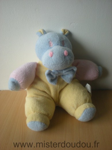 Doudou Hippopotame L dake Jaune rose bleu en tissus epponge 