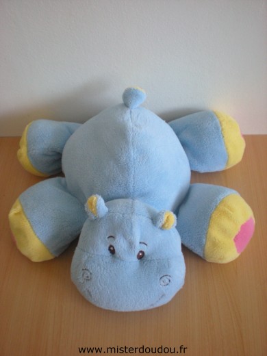 Doudou Hippopotame - marque non connue - Bleu jaune rose 