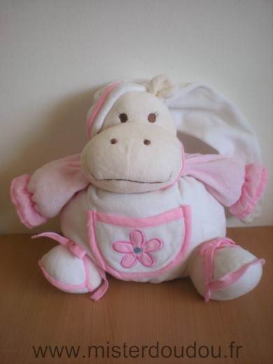 Doudou Hippopotame Mgm Blanc rose fleur 