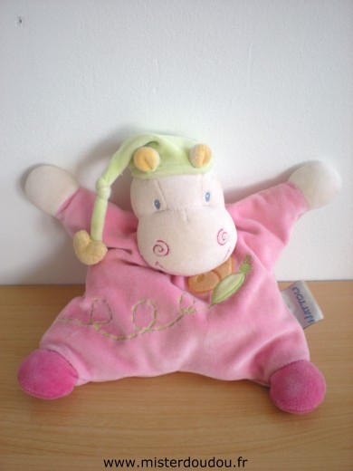 Doudou Hippopotame Nattou Rose avec papillon 