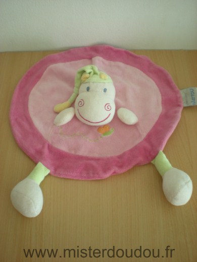 Doudou Hippopotame Nattou Rose bonnet vert Tissus un peu rêche du aux lavages