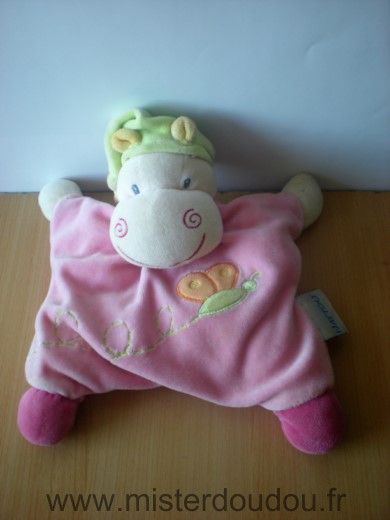 Doudou Hippopotame Nattou Rose bonnet vert papillon 