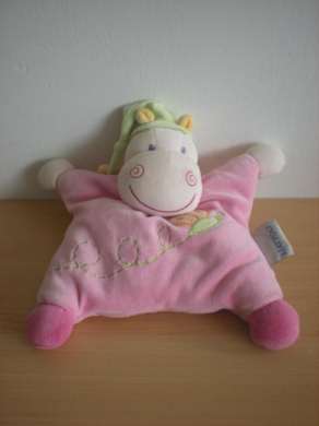 Doudou Hippopotame Nattou Rose motif papillon 