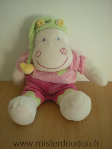 Doudou Hippopotame Nattou Rose vert papillon 